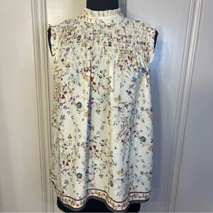 Max Studio Smocked Floral Top‎ Blouse Ruffle Neck and Sleeve XS